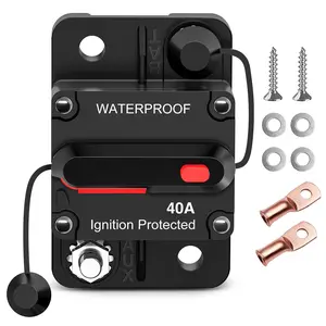 Nilight 40A Circuit Breaker Resettable 12-48V DC Manual Reset w/Copper Wire Lugs Surface Mount Overload Protection for Car Audio Sound Amplifier System RV Marine Boat Truck