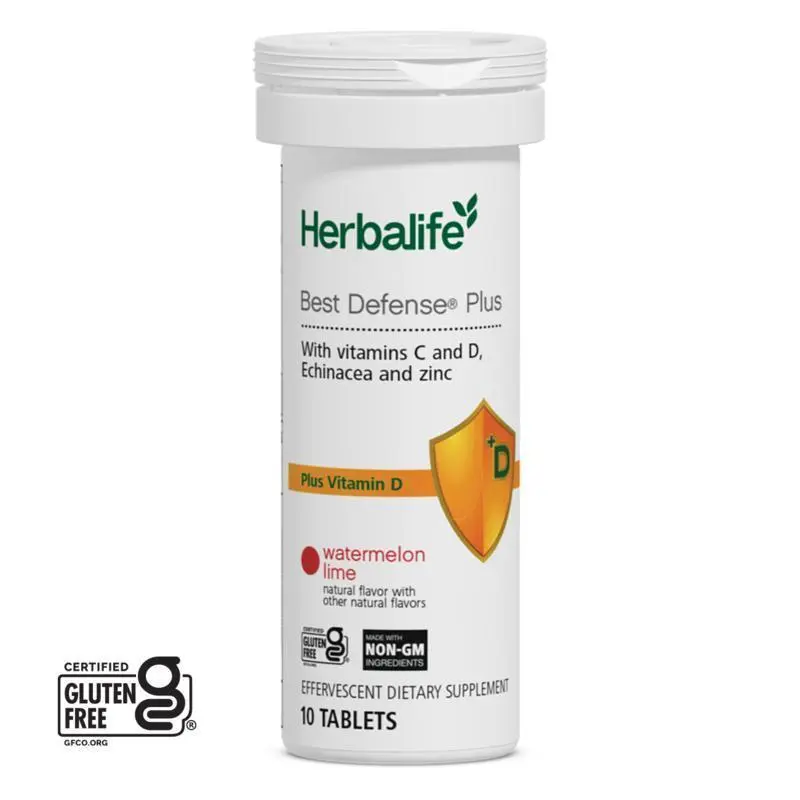 Herbalife Best Defense Plus Watermelon Lime 10 Effervescent Tablets Vitamin C Zinc Botanical Extracts Dietary Supplement Watermelon Lime Flavor Daily Wellness Effervescent Drink Mix Gluten Free Daily Nutrition Dissolvable Tablets