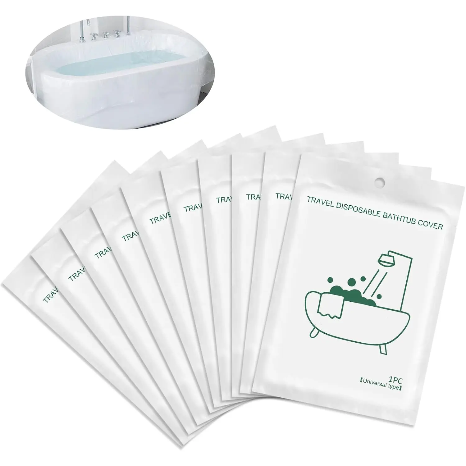 10-Pack Quality Bathtub Cover Liner Disposable Travel Bathtub Plastic Bag Portable Leak-Proof, Large Thickened Bath Tubs Lining Film for Home Hotel Bathtubs (102 x47 Inch), Each Individually Packaged