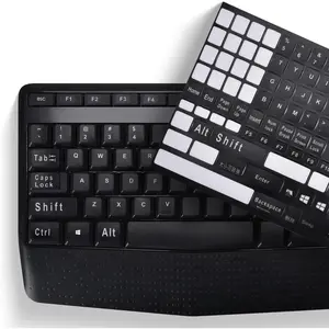 Universal English Keyboard Stickers for PC  Laptop Desktop Notebook Keyboards, Replacement Keyboard Stickers Black Background with White Large Lettering-English