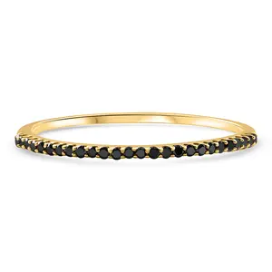 Black Diamond Thin Wedding Ring Yellow Gold Stackable Anniversary Band