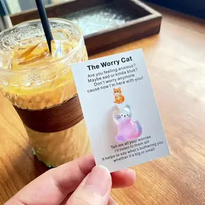 The Worry Cat Pocket Hug Card, Positive Message Card, 100pcs/set Iridescent Glittery Emotional Support Companion for Family & Friends, Inspirational Gift