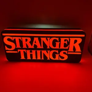 Stranger Things Light Up LED Sign - 10" Red & White Text Design with Black Border USB Powered Vecna Eleven Hopper for Home Decor Parties Gaming Rooms