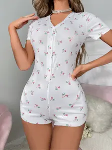 【Halloween】Women's V Neck One-Piece Pajamas Set, Casual Sleepwear for Women, Comfortable Nightgown for Home Use, Soft & Cozy Fabric