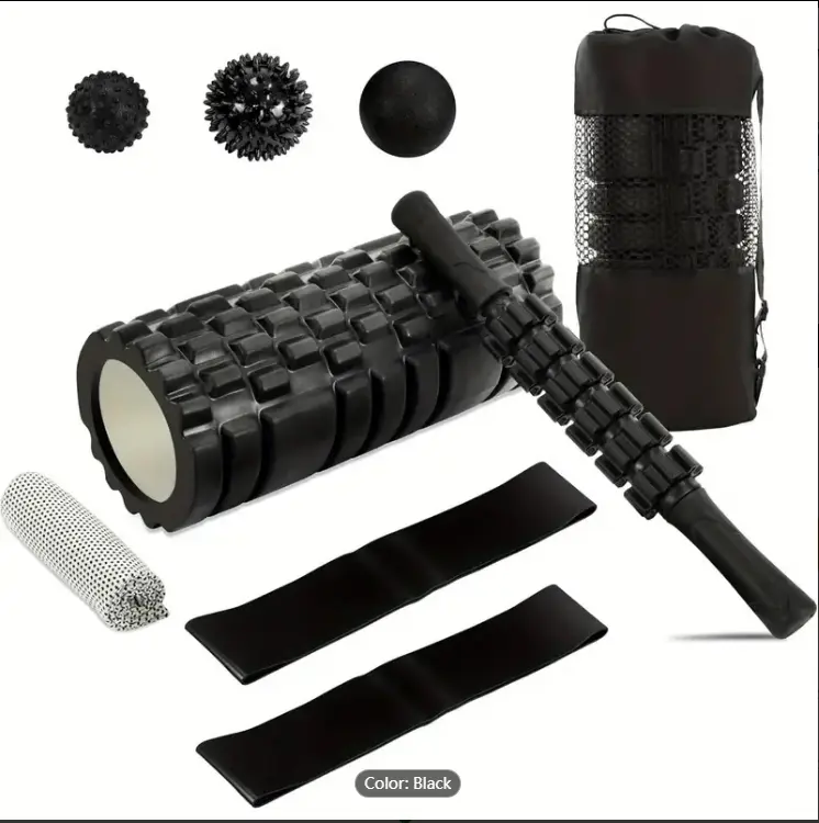9-in-1 Foam Roller Set, Trigger Point Foam Roller, Yoga Stick, Massage Ball, Fixation Ball, Fitness Stretching Strap, Carrying Bag, Towel, Massage Roller For Pilates Deep Muscle Back Massage