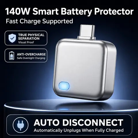 140W USB Type-C Physical-Disconnect Battery Guard Auto Self-Eject Charger - Smart Auto-Stop Anti-Overcharge Accessory for Smartphones, Laptops, Tablets, Safe Overnight Charging, Gadget Goals