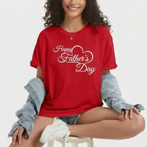 Red Cute "Dog Mom" Paw Print Casual Everyday T-Shirt Tshirt Round Neck