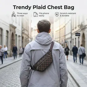 City Retro Checkerboard Waist Bag, Fashion PU Leather Chest Bag, Zipper Fly, All Seasons, Perfect for Modern Commuters
