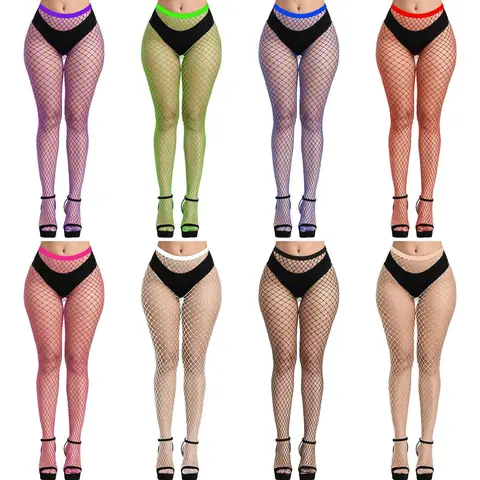 MIAHART Women's High Waisted Colorful Breathable Fabric Fishnet Tights - 8-Pack Adult Party Accessory, Color Combo 1, Halloween/Cosplay Wear, Tips: Avoid Overstretching, Be Careful With Long Nails