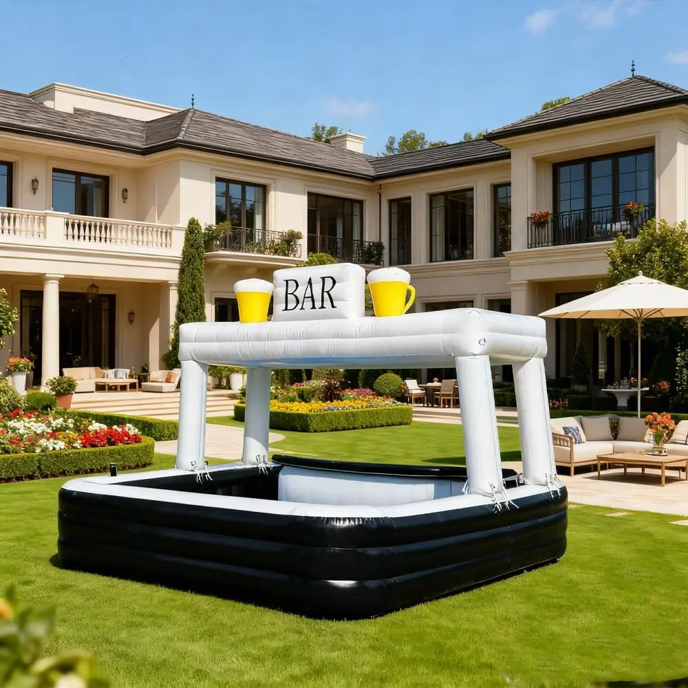 Jain PVC Inflatable Pool Bar - Outdoor Waterproof Party Bar with Illuminated BAR Sign, Perfect for Backyard Water Parties and Poolside Entertainment.