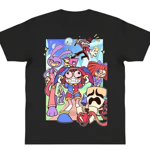 Surreal Circus Inspired Graphic Tee Trippy Digital Character Style Whimsical Cartoon Aesthetic T-shirt Unisex y2k cotton fashion Streetwear Casual Top Trending