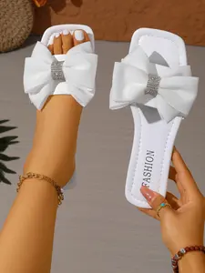 Women's Bow Decoration Flat Sandals, Lightweight Casual Outdoor Beach Shoes, Summer New Fashion Sandals, Comfortable and Stylish