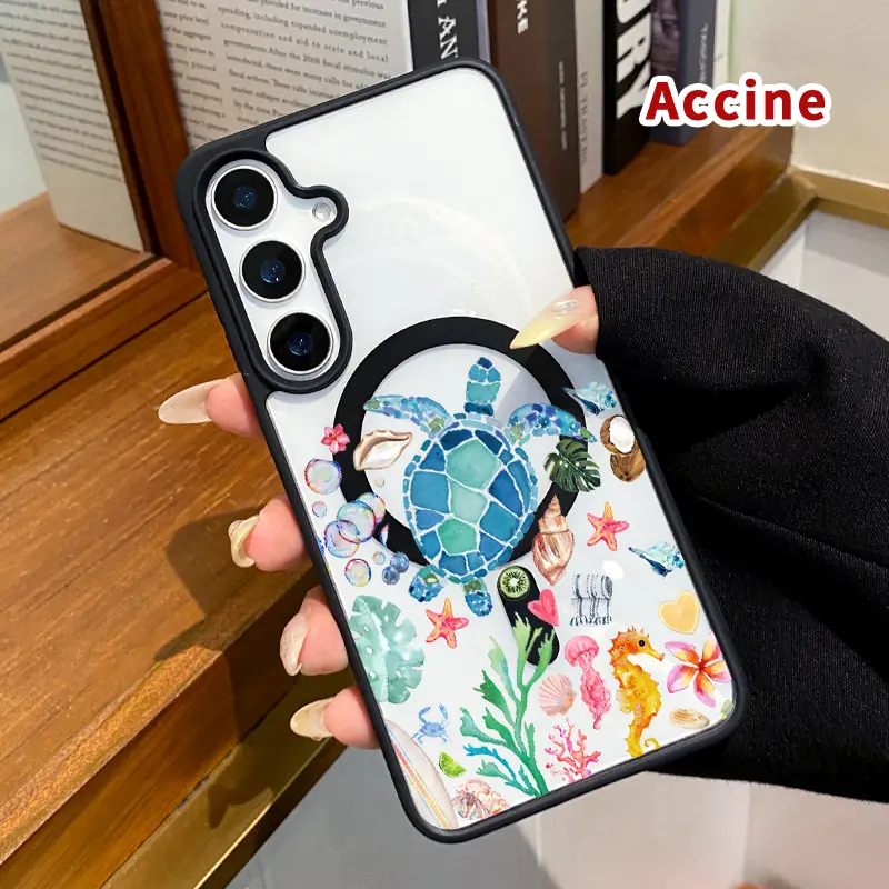 Magnetic Phone Case Compatible with Samsung Galaxy S23 Ultra S24 Plus S25 Edge S22+ FE Oceanic Delight Ensemble Clear Acrylic Hard Back Soft TPU Edge Non-Yellowing Protective Cover