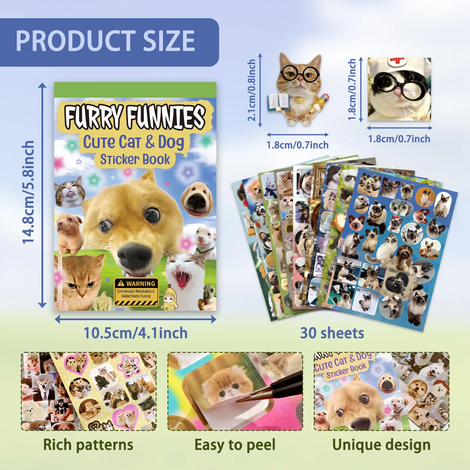 PRSTINCOL Furry Funnies Cat & Dog Sticker Book, 800+ - TikTok Shop