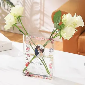 Acrylic Book Shaped Vase, Clear Flower Vases Modern Decorative for Home, Living Room