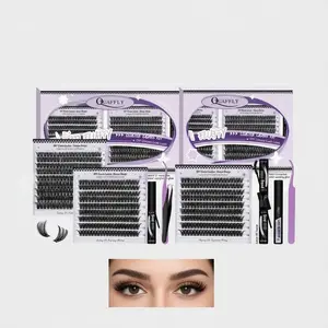 Lash Kit Bundle, 60D and 80D Mixed Length Individual Makeup False Eyelashes Hybrid Lash Set with Tweezers, Glue, and Glue Remover, Natural Look Nylon Eyelash Extensions for Women