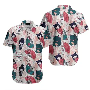 Geisha Aloha Hawaiian Shirt, 100% Woven Polyester, Casual Polka Dot, Short Sleeve, Available in Sizes S to 5XL, Machine Washable