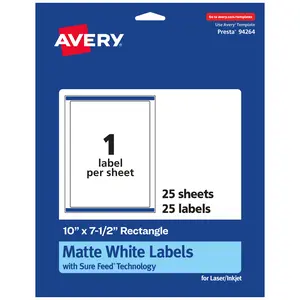 Avery Matte White Rectangle Labels, 10" x 7.5"