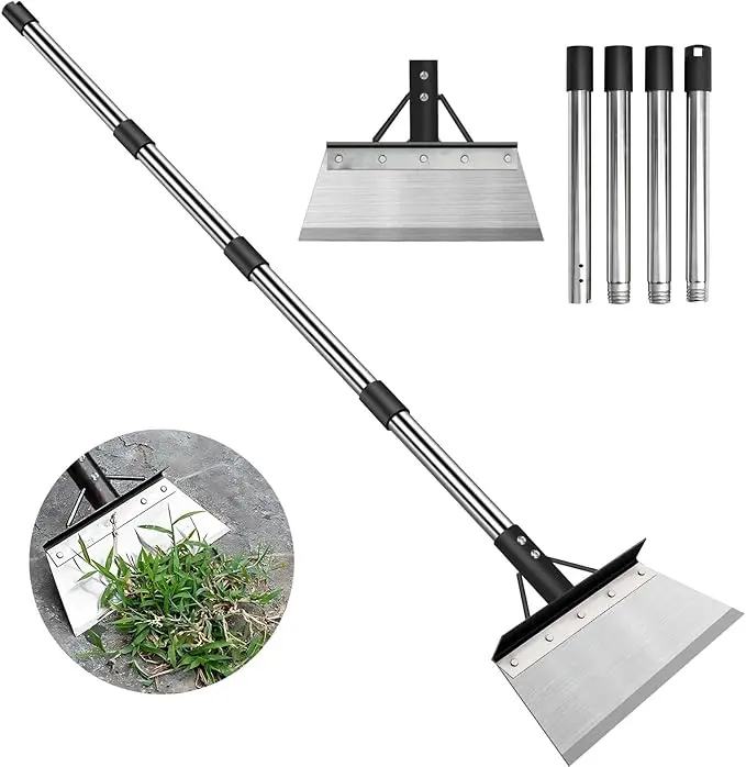 Heavy Duty Garden Shovel with 59" Extendable Pole, Detachable Blade & Steel Head - Multifunctional Steel Scraper for Weed Removal, Digging