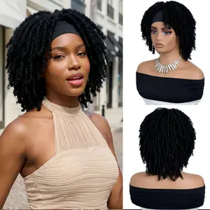 Ourwigs Dreadlock Headband Wig Short Twist Wigs for Women and Men Afro Curly Synthetic Wig Faux Locs Braided Crochet Hair Wig for Daily Life Springtok