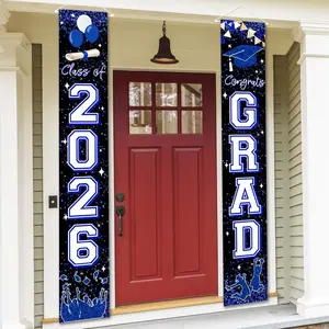Graduation Decorations 2026 GRAD Banner Blue Door Porch Signs Welcome Banner for Outdoor Indoor Wall Graduation Decorations Class of 2026