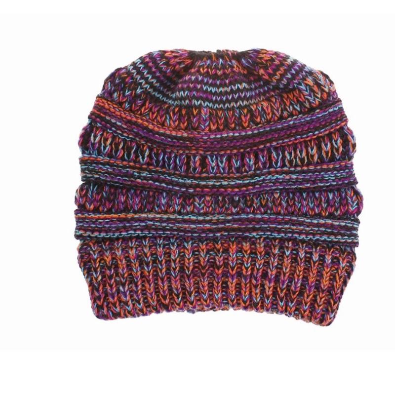 Mixed Color Knitted Wool Hat Ladies Non-labeled Ponytail Hat