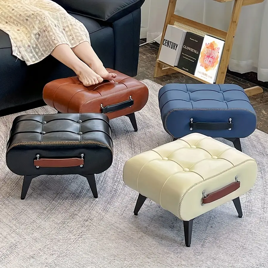 High quality oil wax leather low footstool/soft cushion footstool, fashionable multifunctional sofa edge stool and shoe changing stool, suitable for l