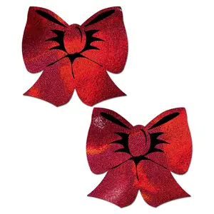 Bow: Holographic Red Bows Nipple Pasties by Pastease