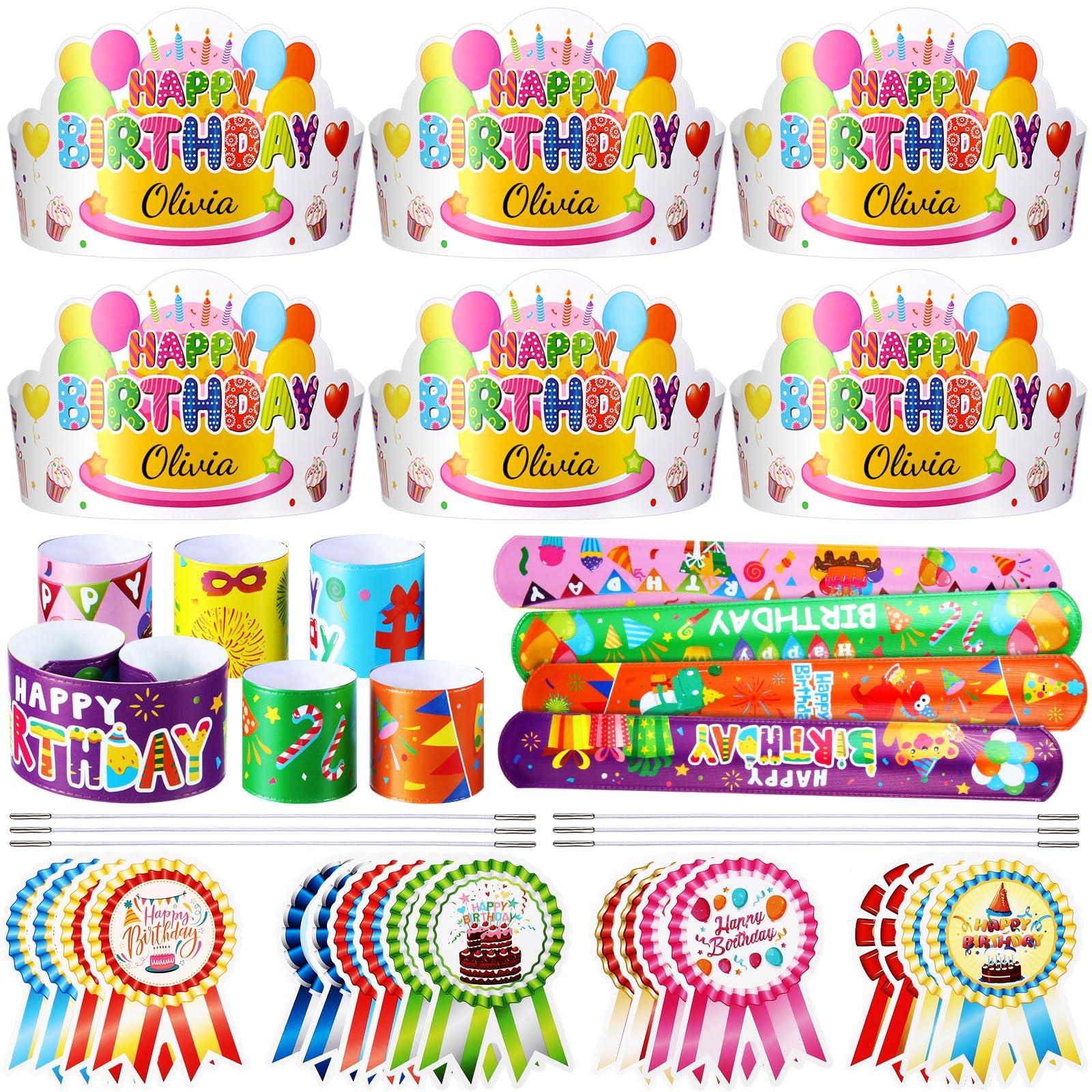 36 Sets Classroom Birthday Party Favors, Back to School Class Paper Birthday Crowns with Adjustable Elastic Band Badge Stickers Slap Bracelets, Birthday Hats Party Supplies Decor Birthday Gifts from Teacher for Kindergarten Preschool Elementary Student
