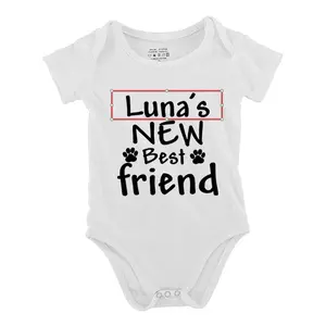 Funny Baby Babysuit Customizable Luna'S New Best Friend Dog Paw Letter Print Baby Short Sleeve Onesies Romper For Infant, Newborn Boys Girls Soft Casual Outfit, Outdoor Baby Bodysuits