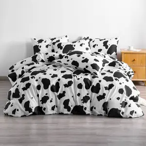 Bedsum Microfiber Duvet Cover set, Ultra Soft Cow Printed Conforter Cover Set with Zipper and Corner Ties