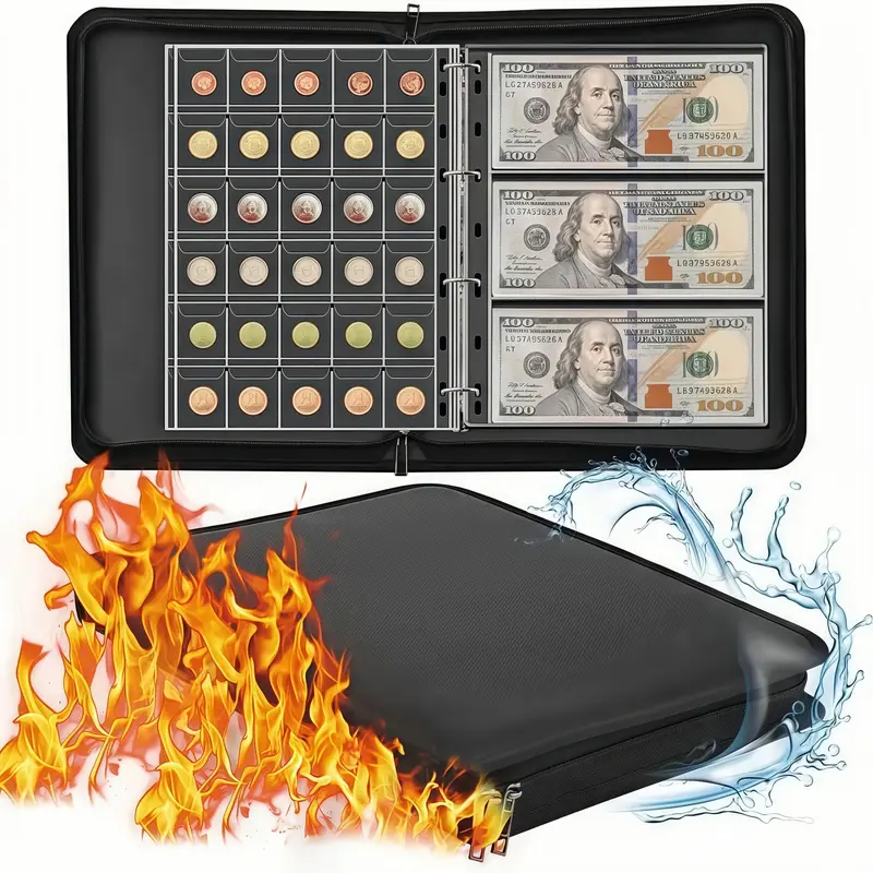Coin & Banknote Collection Book, 1 Count Waterproof Storage Bag, High Temperature Resistant Flame Retardant Coin Collection Album, Banknote, Coin & Stamp Collection Book