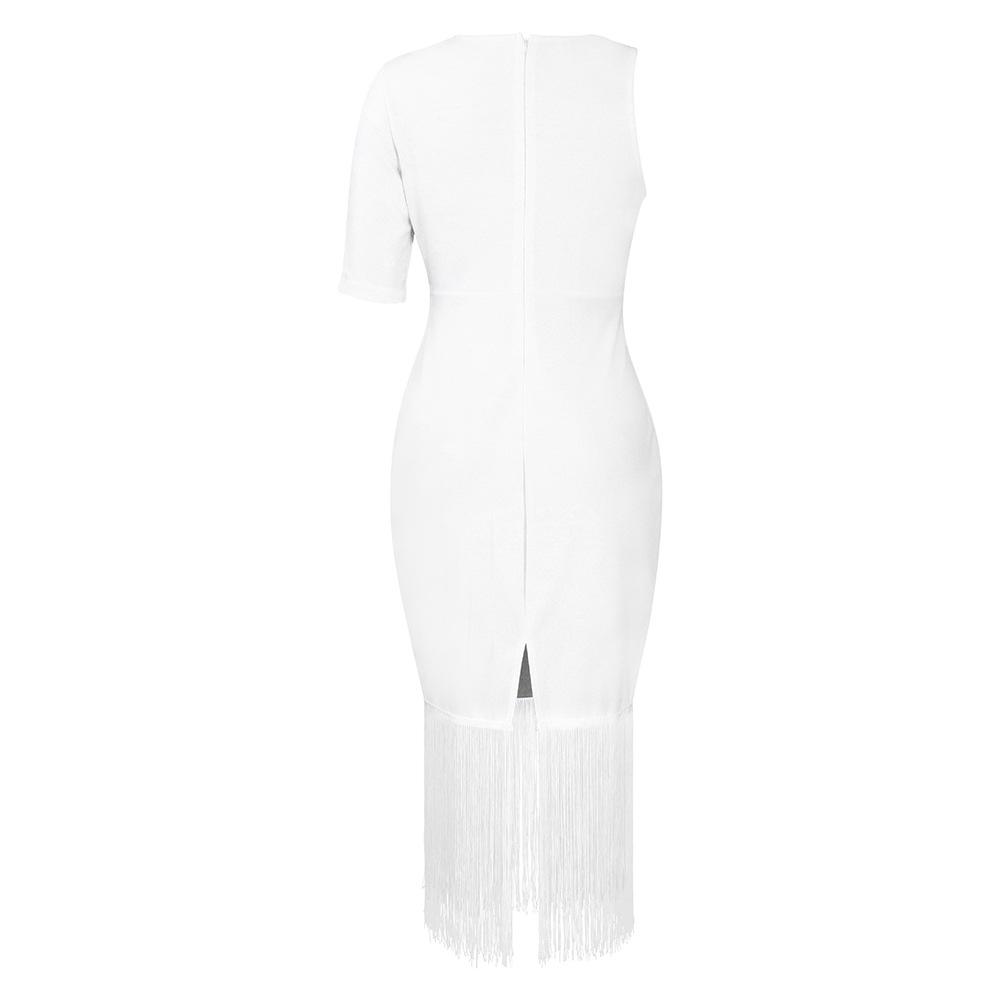 Solid color hip hugging fringe dress