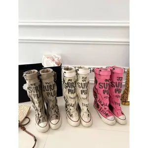High-Top Canvas Boots for Women, Retro Buckle Design, Street Style Fashion, Perfect for Casual & Daily Wear