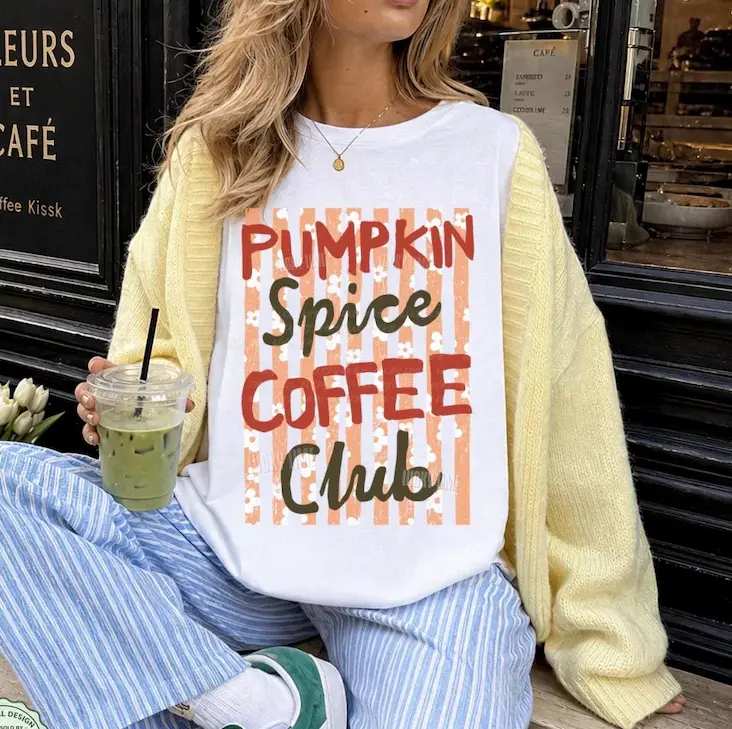 Pumpkin Spice Coffee Club Shirt, Pumpkin Spice Latte Tshirt, Womens Fall Shirt, Preppy Fall Tee, Pumpkin Season Shirt, Fall Graphic Tee