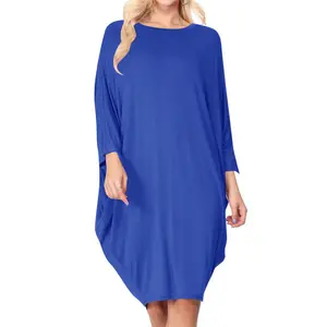Solid knit dress Crew neck Long dolman sleeves