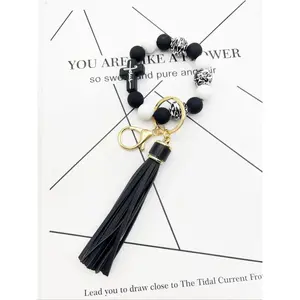Leopard Pattern Tassel Decor Beaded Keychain, Trendy Cute Jewelry for Women & Men, Fashion Accessories, Perfect Gift for Friends