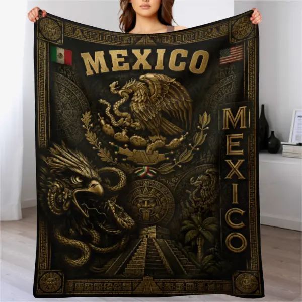 Mexico Heritage Aztec Eagle Print Soft Fleece Throw Blanket - Durable Ethnic Idol Theme Aztec Graphic Throw, Machine Washable Mexican Pride Decor, Black Friday Couch & Bed Textile Gift
