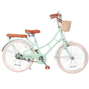 22 Inch Beach Cruiser Bike for Girls Women, Comfort City Bicycle with Front Basket, Step Through Frame, High Carbon Steel Frame, Single Speed Smooth Ride, Retro Cute Aesthetic Bike for Commuter Beach Outdoor Riding, Perfect Gift for Teens Women