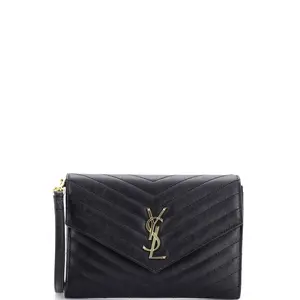 Pre-owned Yves Saint Laurent Leather Clutches & Wristlets Saint Laurent Classic Monogram Envelope Wristlet Clutch Matelasse Chevron by Rebag