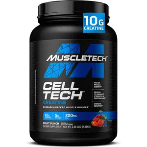 Creatine Monohydrate Powder MuscleTech Cell-Tech Creatine Post Workout Recovery Drink Muscle Builder For Men & Women Muscle Building Supplements Fruit Punch, 3 lbs (27 Serv) Healthcare Fitness