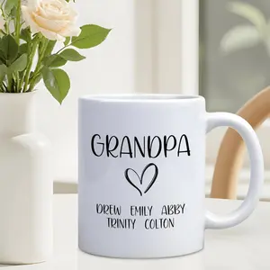 1pc, 11oz, Heartwarming Personalized Coffee Mug, Grandpa & Grandma with Grandkids Names Ceramic Tea Cup. Thanksgiving & Christmas Gift. Insulated Multipurpose Reusable Cup, Dishwasher & Microwave Safe, Perfect Gift for Grandpa, Grandma, Grandparents.
