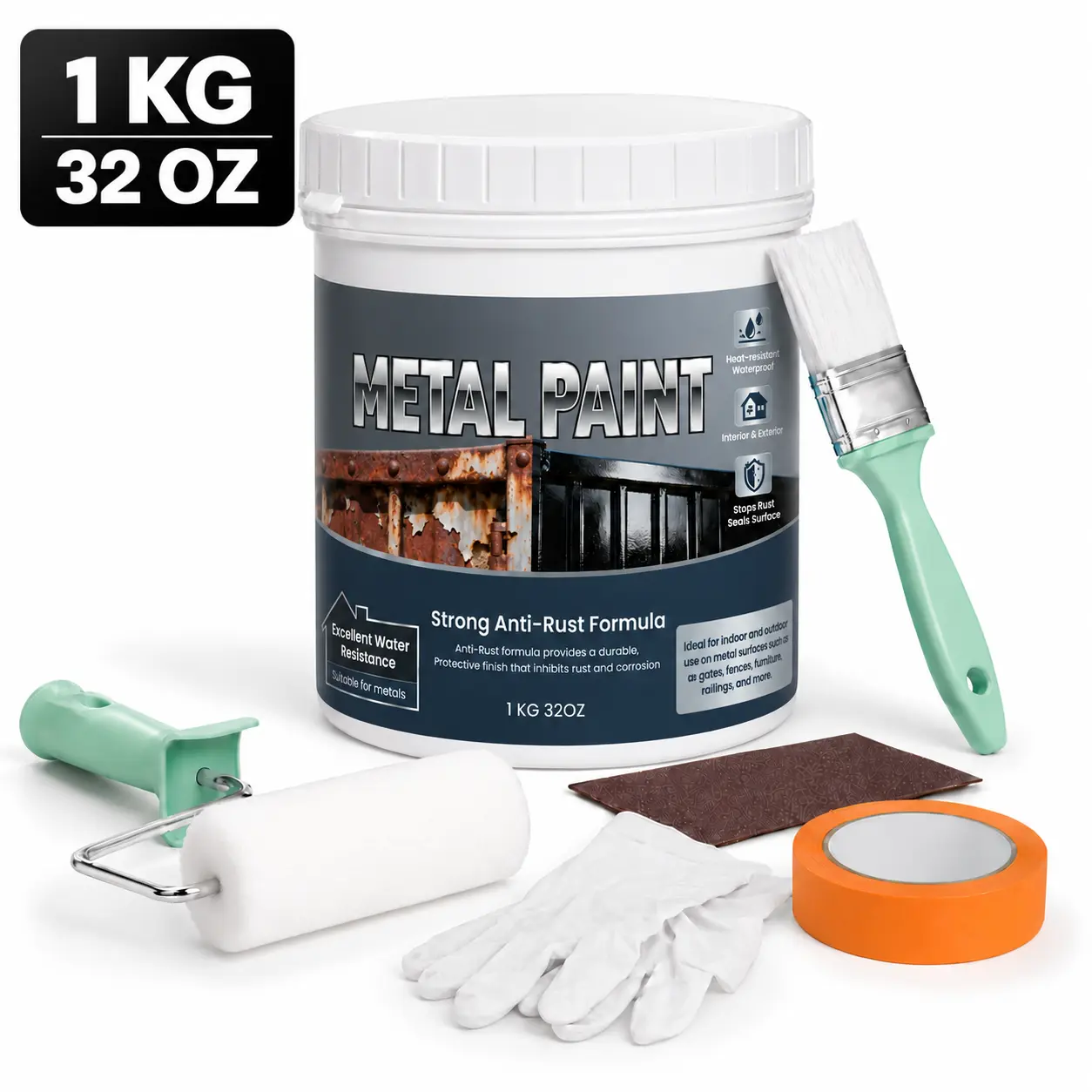 Metal-Based Protective Rust-Resist Coat Paint - Corrosion Preventative, Outdoor Safe, Waterproof, Easy-to-Use, High Coverage, Low-Odor DIY, Durable Protective Finish for Outdoor & Garage Doors