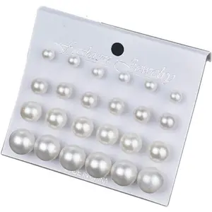 Pearl Earrings Studs for Women, White Pearl CZ Earrings Bridal Simulated Pearl Rhinestone Pearls Stud Earrings Jewelry Set for Wedding Birthday Christmas 12 Pairs