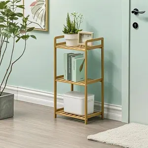 3-Tier Natural Bamboo Storage Shelf, Multipurpose Display Organizer for Home Office, Space-Saving Shelving Unit with Sturdy Construction, Perfect for Bathroom Kitchen Living Room, Easy Assembly Modern Design Rack Wood