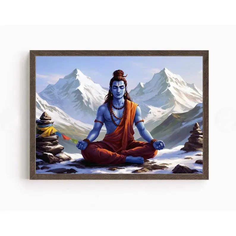 Shiv Art, Meditating Shiva, Lord Shiv, Hindu God, Shiv Art, Indian God, Shiva Wall Art, Shiv Painting, Mahadev, Digital Print of Shiva 24x36inch(60x90cm) Unframe Canvas Poster Decor Colorful Room Gifts Ornaments Decoration Artistic Photo