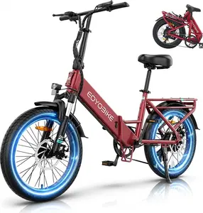 EOYOBIKE B1FD1 500W Foldable Electric Bike for Adults, 20" x 3.0 Fat Tire, 48V 10Ah Battery, 7-Speed with Front & Rear Lights for Outdoor Leisure