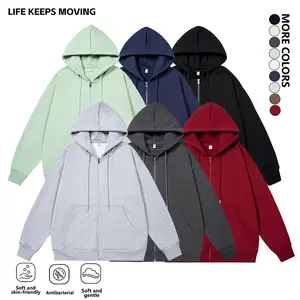 Life Keeps Moving Men's Solid Color Base Drop Shoulder Hoodie Loose Fit Zip-Up Hooded Jacket Casual Long Sleeve Pullover Lightweight Breathable College Style Spring Autumn