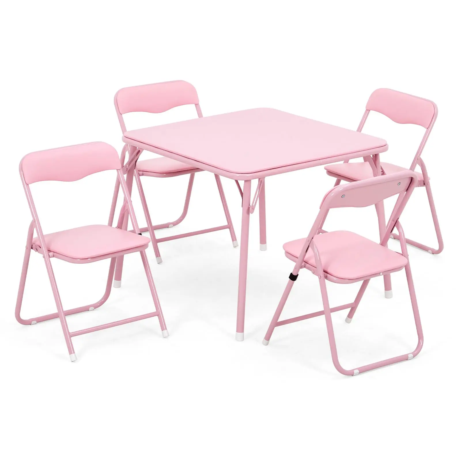 Garvee Folding Table and Chairs Set of 5 with Leather Padded Comfortable Cushions and Durable Steel Frame, Small Foldable Square Activity Table for Eating, Reading, and Playing