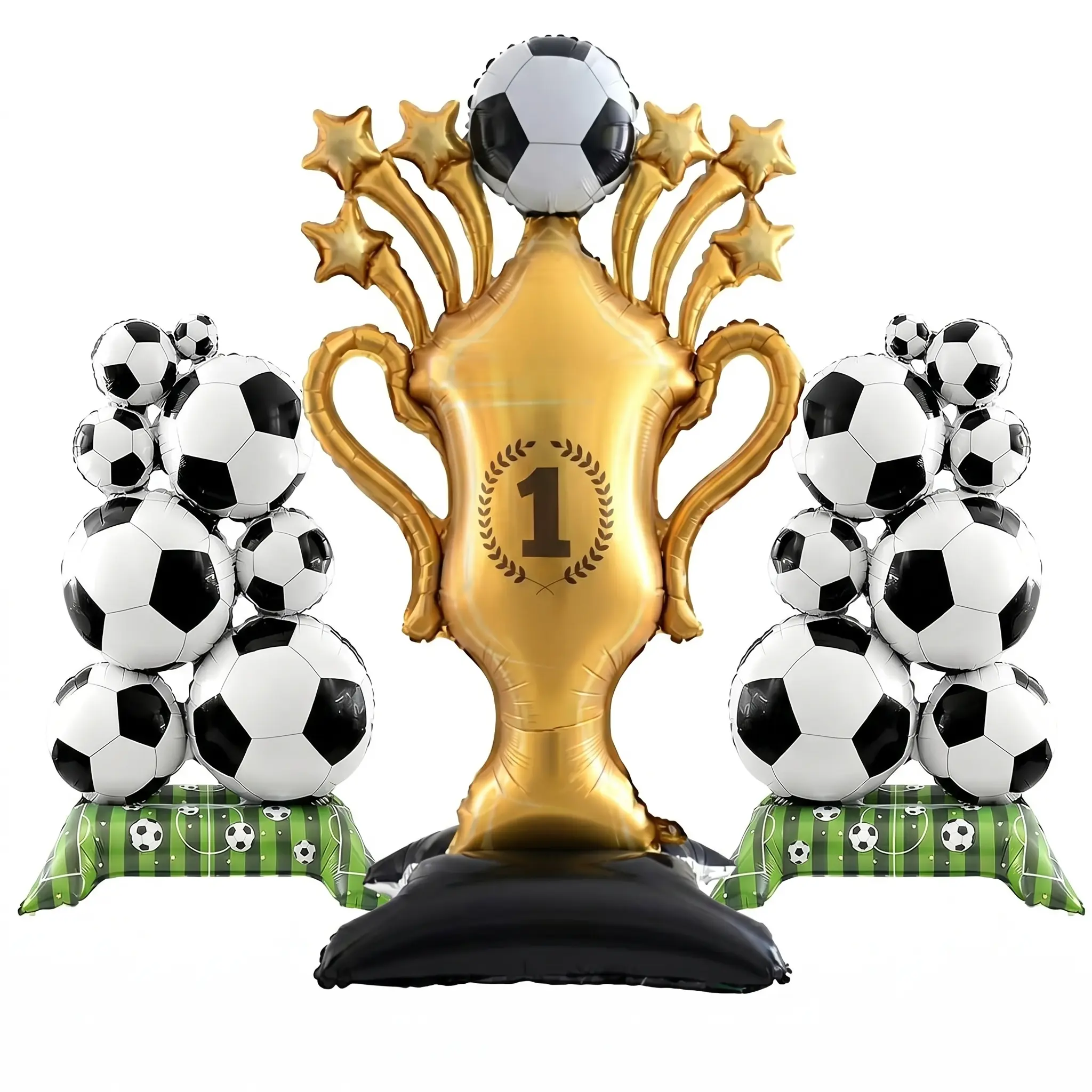 3Pcs Irregular Soccer & Trophy Foil Balloon Kit - Sports Theme Birthday Party Decorations with Birthday Ideas, Championship Watch Party Supplies, Soccer Fans Gift